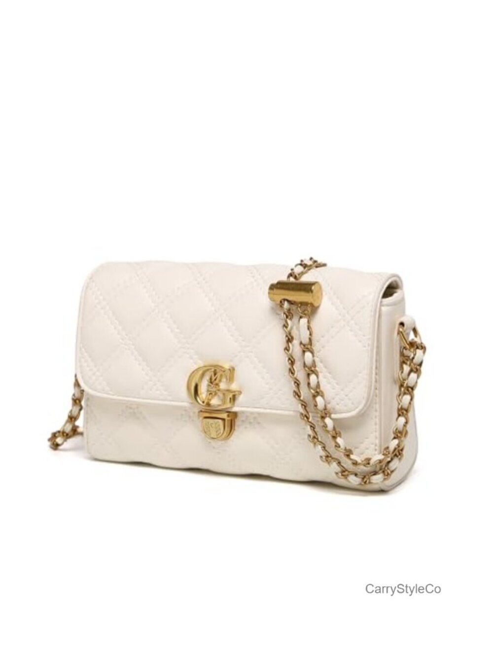 Small Quilted Faux Leather Crossbody Bag with Gold Chain Strap